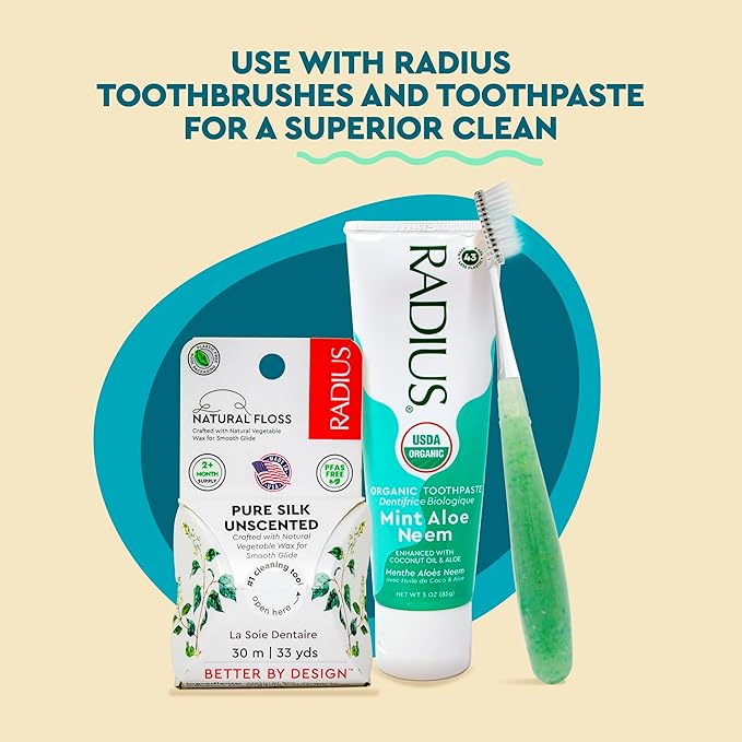 RADIUS Dental Floss, Natural Floss, Unscented Silk, 33 Yards, Compostable & Non-Toxic Oral Care Designed to Help Fight Plaque, Pack of 3