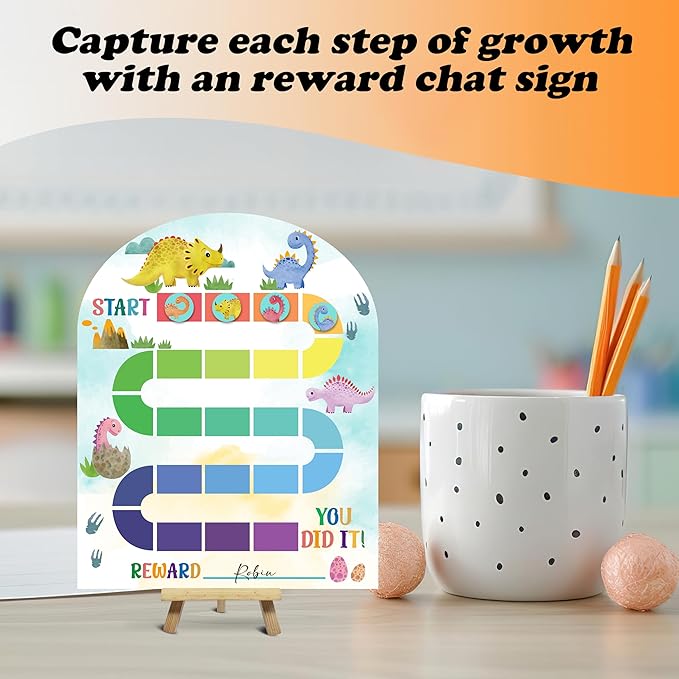 Dinosaur Theme Wooden Reward Chart, Behavior Reward Charts, Incentive Responsibility Chart for Boys Kids Toddlers Chore Homework Good Habits Assignments Attendance, 07