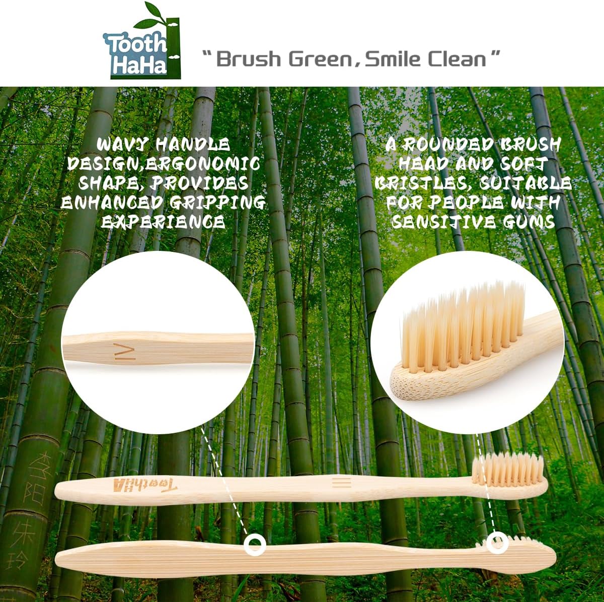 Bamboo Toothbrushes for Adults, BPA-Free Soft Tapered Bristles, Eco-Friendly Natural Organic Wooden Toothbrush, 10-Count Toothbrushes Travel Set