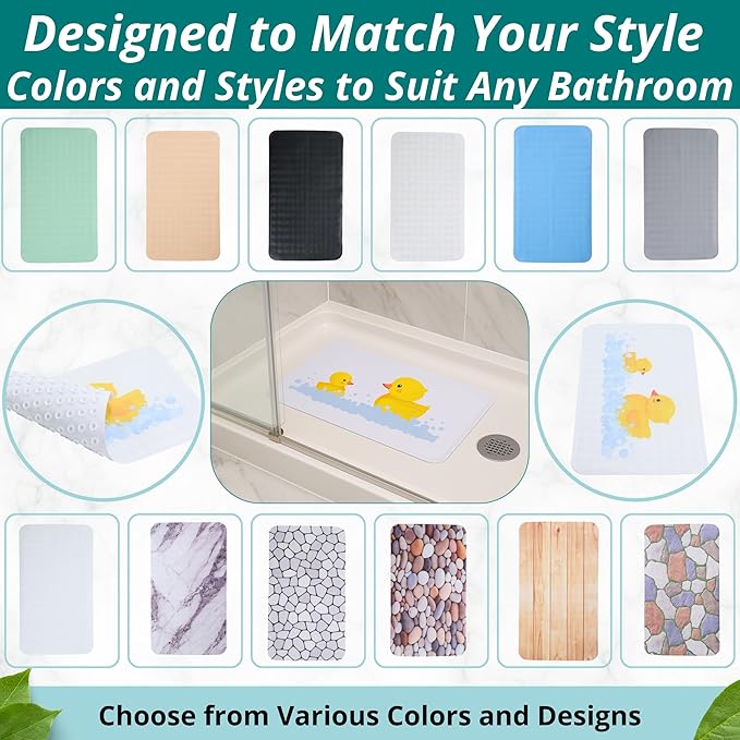 ENKOSI Non Slip Bath Mat for Tub and Shower Floors – Anti Slip Shower Mat with Strong Secure Suction Cup Grip – Rubber Duck Print for Kids and Toddlers for Inside Bathroom Bathtub (28x16 Duck)