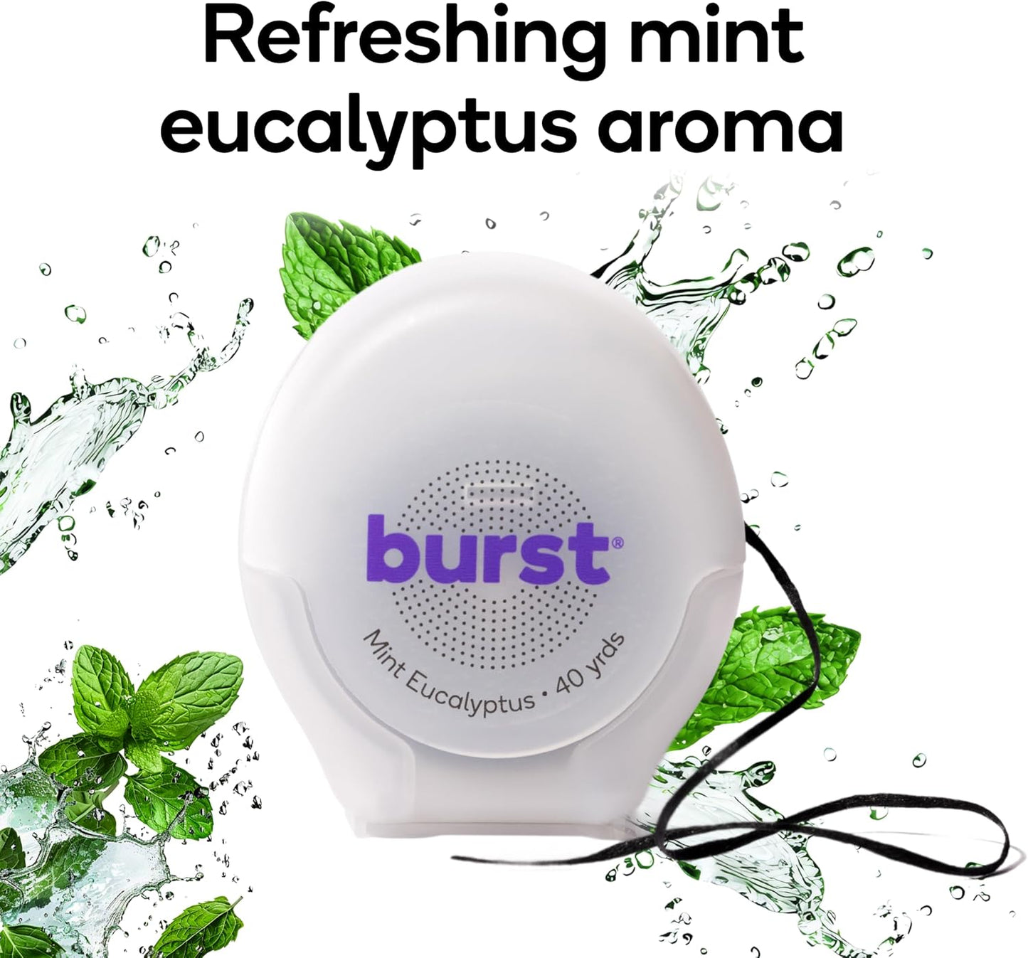 BURST Expanding Dental Floss (Mint Eucalyptus/40 Yards) | Stain Absorbing & Woven Tooth Floss with Xylitol Coating to Fight Cavities | Vegan | Paraben Free Expanding Floss