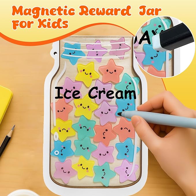 Yoink Reward Jar for Classroom Board, Magnetic Star Jar Incentive System for Kids with 24 Colorful, Classroom Positive Behavior Jar for Kids, Potty Training Chart Reward for Boys Girls