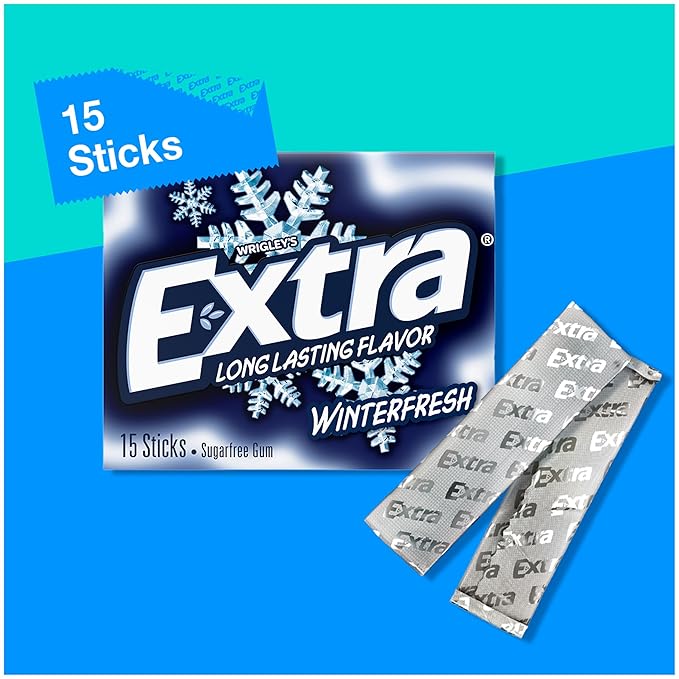 Extra Gum Winterfresh Sugarfree, Bulk, Individually Wrapped, Perfect for Fresh Breath at School, Work, and Travel 15 Count, Pack of 10