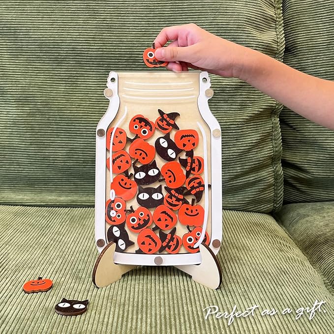 Magnetic Reward Jar for Kids, Classroom Reward System, Star Reward Jar, Incentive Good Behavior Responsibility Chart, Potty Training Rewards, Behavior jar for Boys Girls (Halloween)