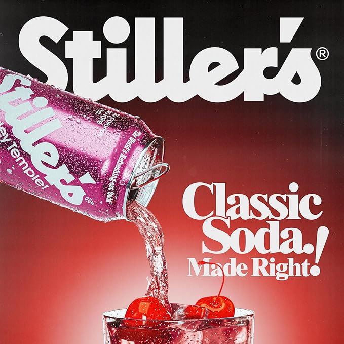 Stiller’s Shirley Temple Soda – 12 Pack Cans – Sparkling Cherry Lemon Lime Mocktail Drink – Low Sugar, Caffeine-Free, Natural Soda Pop with Real Cane Sugar, Stevia & Vitamins – Alternative to Diet Soda
