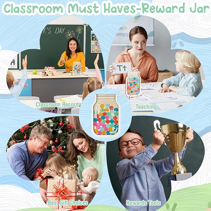 [Upgrade]Herda Magnetic Reward Jars for Kids with 54Pcs Smiley Tokens & 420 Holographic Star Stickers for Kids,Behavior Chart for Classroom,Reward Chart for Kids,Potty Training Chore Reward System