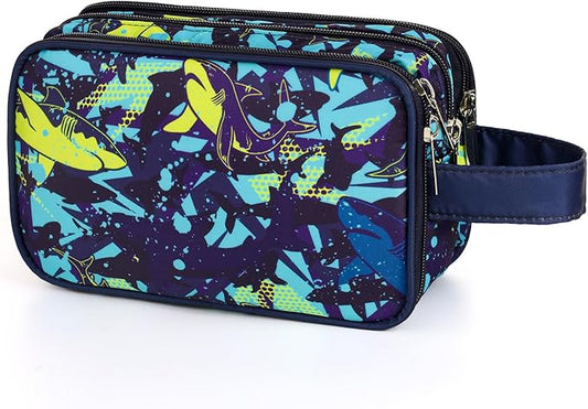 Shark Kids Toiletry Bag for Boys, Travel Toiletry Bag for Little Young Boys Waterproof Hanging Wash Bag Toddler Traveling Toiletries, Navy