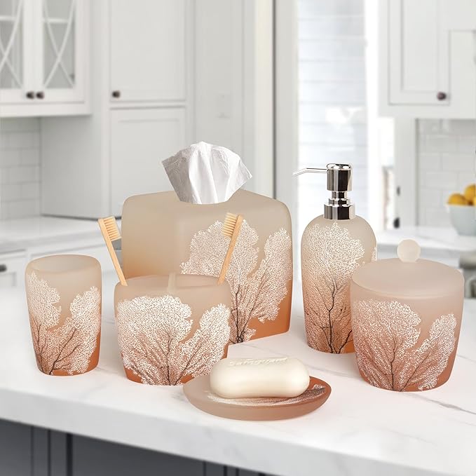 6-Piece Bathroom Accessories Set – Soap Dispenser, Toothbrush Holder, Tumbler, Soap Dish, Cotton Swab Jar & Toilet Brush – Modern Bathroom Decor Set (Carruthers)