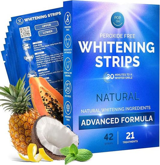 Whitening Strips for Sensitive Teeth 21 Treatments, Mint – Enamel Safe, Peroxide-Free Coconut Teeth Whitening Strips with Natural Enzymes – Gentle White Stips for Sensitive Gums & Daily Oral Care