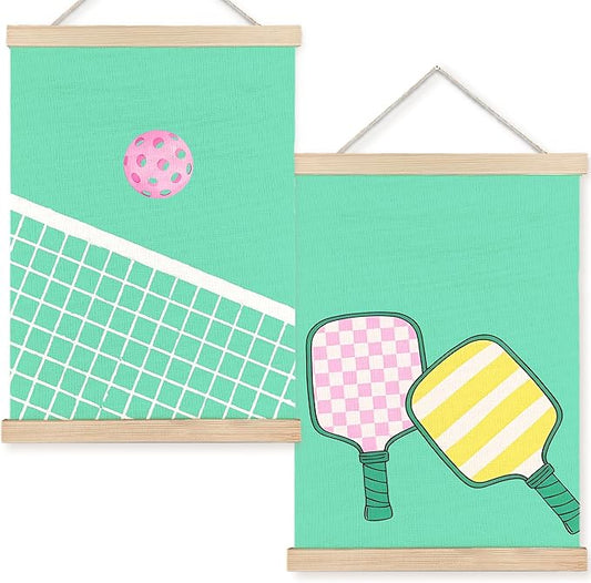FDHSPAAM Pickleball Wall Art Decor, Gifts for Pickleball Lovers Players, Green Pickle Ball Wall Art Posters for Boys Bedroom Gym Sports Room Man Cave, 12x16 Inch Set of 2