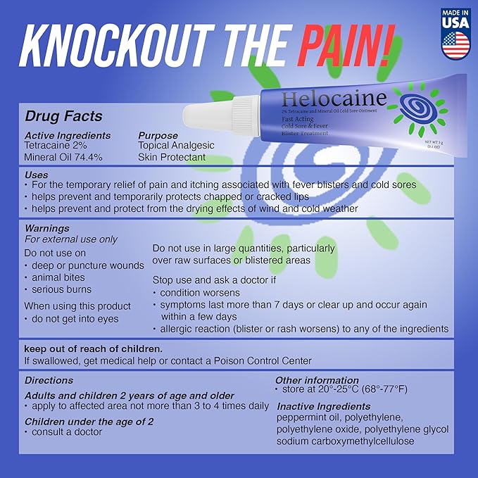 Fast Acting Cold Sore Canker Sore Treatment for Lips & Inside Mouth, Oral and Topical Rapid Pain Relief Over-The-Counter, 3g, 0.1 oz Tube, 1 Pack