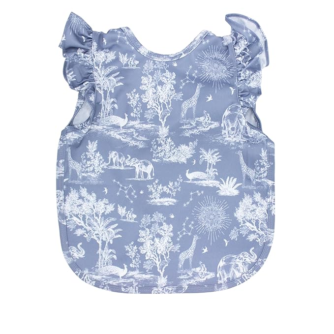 BapronBaby Flutter Savanna Blue Bapron - No Neck Tie Safer Bib for Baby & Toddler - Soft Waterproof Stain Resistant - Machine Washable - Sz Baby/Toddler 6m-3T