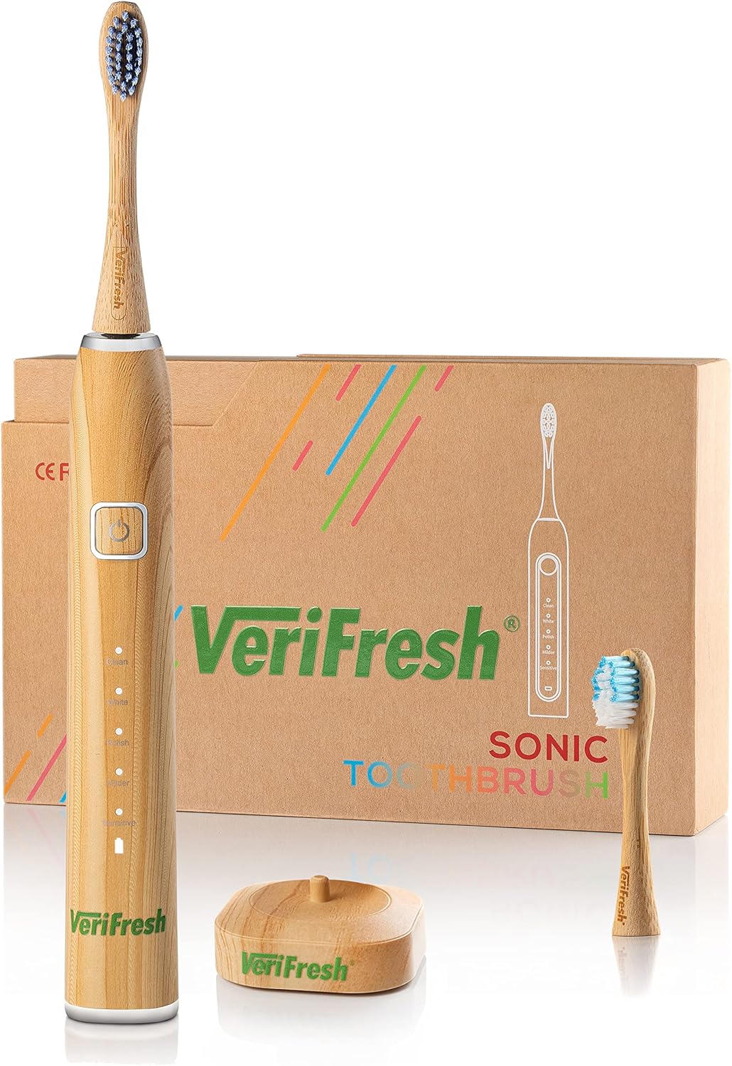 Sonic Bamboo Toothbrush - Biodegradeable Bamboo Heads with Castor Oil bristles - Includes 2 Brush Heads