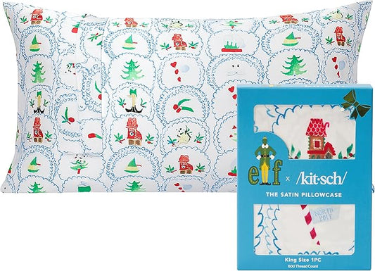Kitsch x Elf North Pole - Satin Pillowcase with Zipper for Hair & Skin – Softer Than Silk, Cooling Pillow case, Wrinkle-Free, Machine Washable, King Size (19x36)