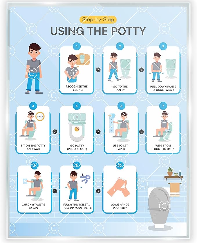 Potty Training Chart Step by Step Laminated 9x12 Inch for Children Self Care Visual Chart Ideal for Special Needs and Autism (Potty Training Chart - English)