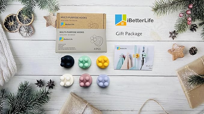 iBetterLife Tooth Brush Holder for Bathroom - 4Pcs Silicone Toothbrush Razor Holder for Shower Wall Mounted Self Adhesive Cute Storage Hook for Kids Hanging Loofah Towel for Kitchen Living Room Office