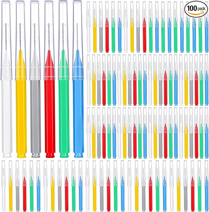 Patelai 100 Pieces Braces Brush for Cleaner Interdental Brush Toothpick Dental Tooth Flossing Head Oral Dental Hygiene Flosser Toothpick Cleaners Tooth Cleaning Tool(Assorted Colors,Multiple Sizes)