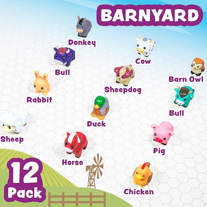 Tub Works® Barnyard™ Mold Free Bath Toys, 12 Pack | Sealed, No Hole Bath Toys Design Keeps Moisture Out | Soft, Squeezable & Float on Water | Farm Animals Baby & Toddler Bathtub Toys | Baby Pool Toys