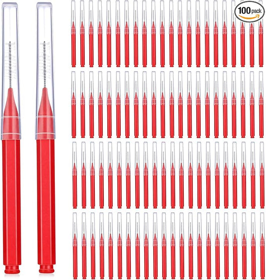 Patelai 100 Pieces Braces Brush for Cleaner Interdental Brush Toothpick Dental Tooth Flossing Head Oral Dental Hygiene Flosser Toothpick Cleaners Tooth Cleaning Tool(Red,Suitable Size)