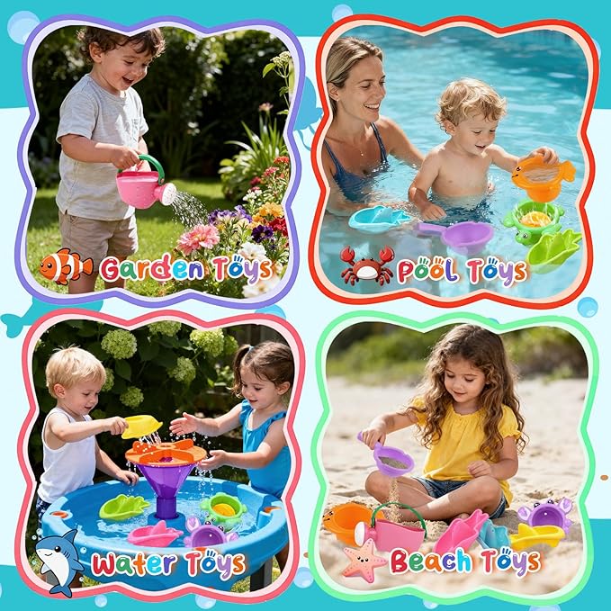 10 Pcs Bath Toys for Kids Ages 1-3, Bathtub & Pool Water Toys for Toddlers 1-3 & Babies 12-18 Months, Water Table Accessories with Floating Boats, Stacking Cups & Pouring Fun for Boys Girls