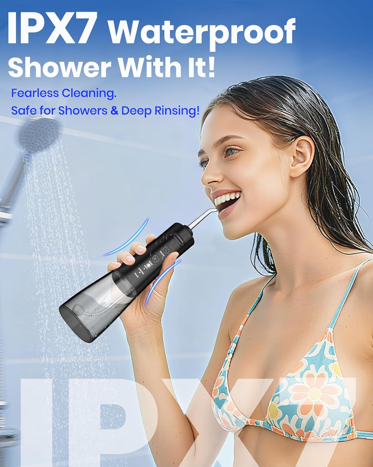 Water Flosser, 300ML Portable Cordless Water Dental Flossers for Teeth Deep Cleaning, IPX7 Waterproof Rechargeable Electric Oral Irrigator Teeth Pick for Travel Home Use and Braces Care (Black)