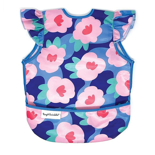 Tiny Twinkle Mess Proof Baby Bib for Girls | Waterproof Toddler Bib for Eating | Baby Apron for Feeding | Machine Washable | Perfect Shower Gift (Floral Blue, 2-4Y)
