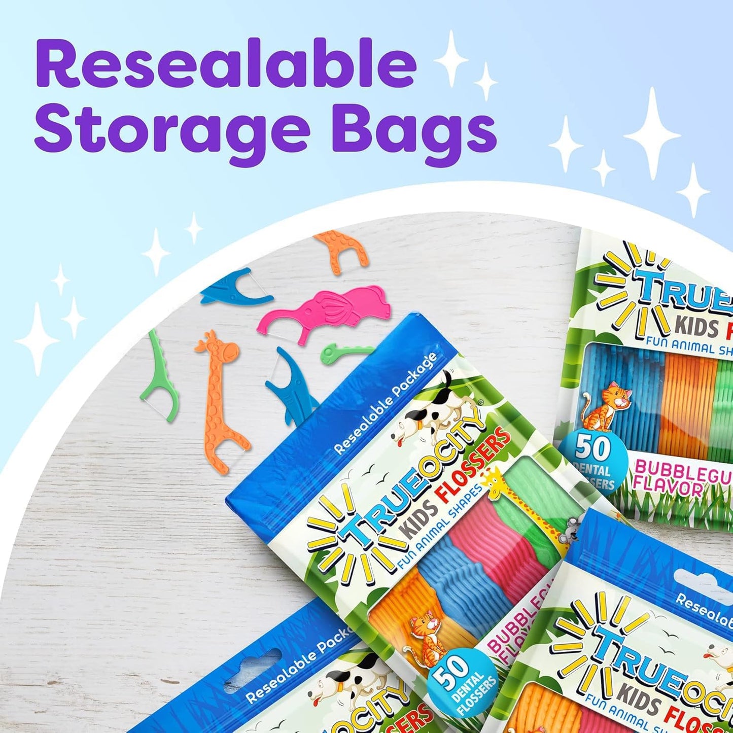 Kids Flossers 2 Pack (100 Total), Kids Floss Picks, Flossers Children, Floss Children, Animal Shapes, Glides Easy Between Teeth, Flosser Helps Prevent Tooth Decay & Gum Disease, Bubble Gum Flavored