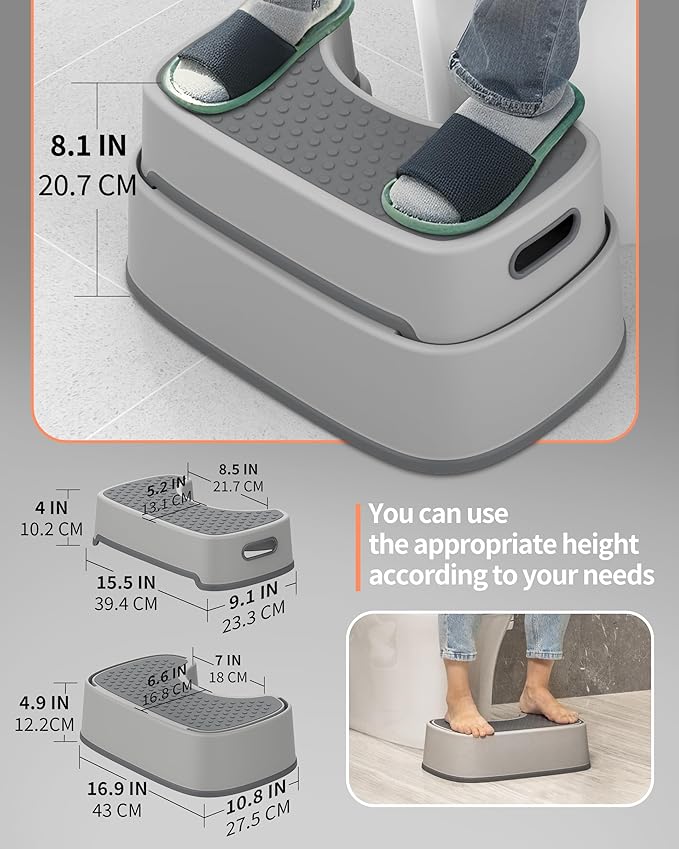 MR.SIGA Toilet Stool Squat Adult, Bathroom Stool Heavy Duty, Anti Slip Toilet Step for Bathroom, Toddler Step Stool for Kids, Light Gray & Dark Gray