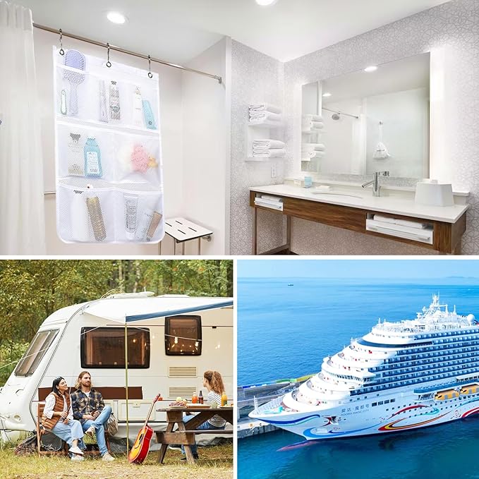 Mesh Shower Caddy Hanging, Quick-Drying Shower Organizer with 7 Pockets, Portable Bathroom Organizers and Storage for Shampoo, Soap, Loofah, Travel, and Cruise Essentials