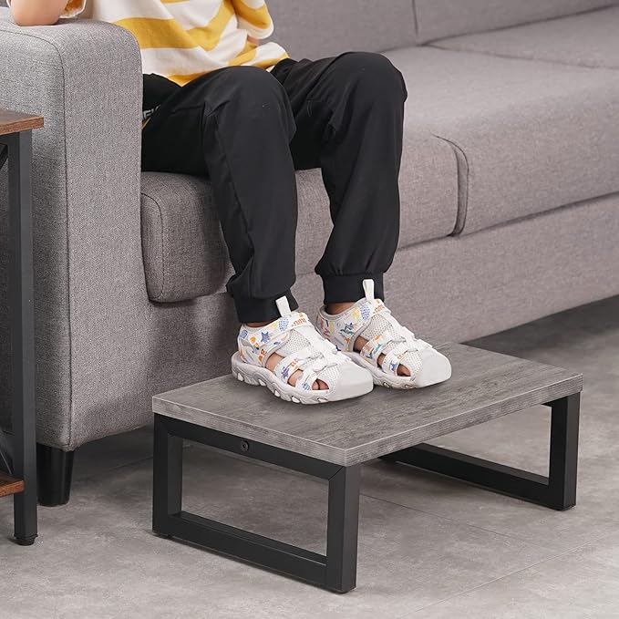 Snughome Wooden Step Stools for Adults Kids, Solid Portable Wooden Bedside Step Stool Adults Hold Up to 350 lb, One Step Foot Stool for Kitchen, Bedroom, Living Room, Bathroom - Self-Assembly(Grey)