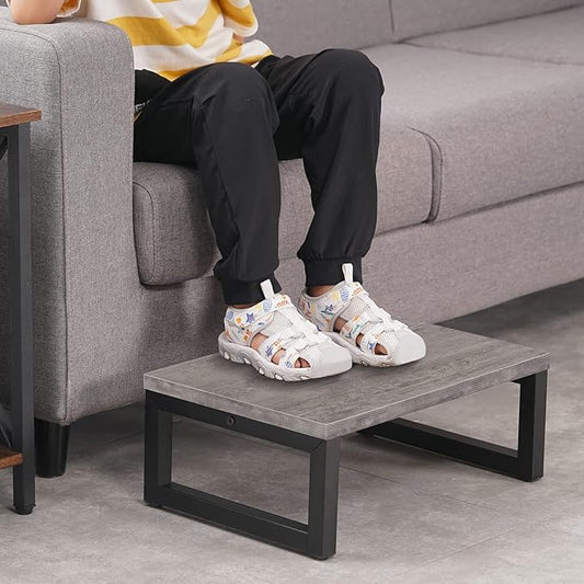 Snughome Wooden Step Stools for Adults Kids, Solid Portable Wooden Bedside Step Stool Adults Hold Up to 350 lb, One Step Foot Stool for Kitchen, Bedroom, Living Room, Bathroom - Self-Assembly(Grey)