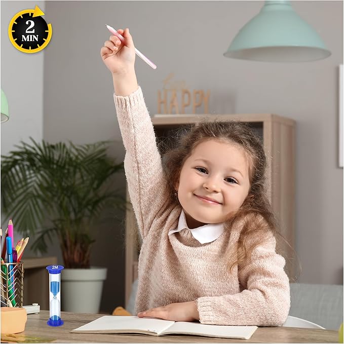 Sand Timer for Kids - 2 Minute Set of 4 Hour Glass -Blue Color- Acrylic Covered for Classroom, Home & Kids Room