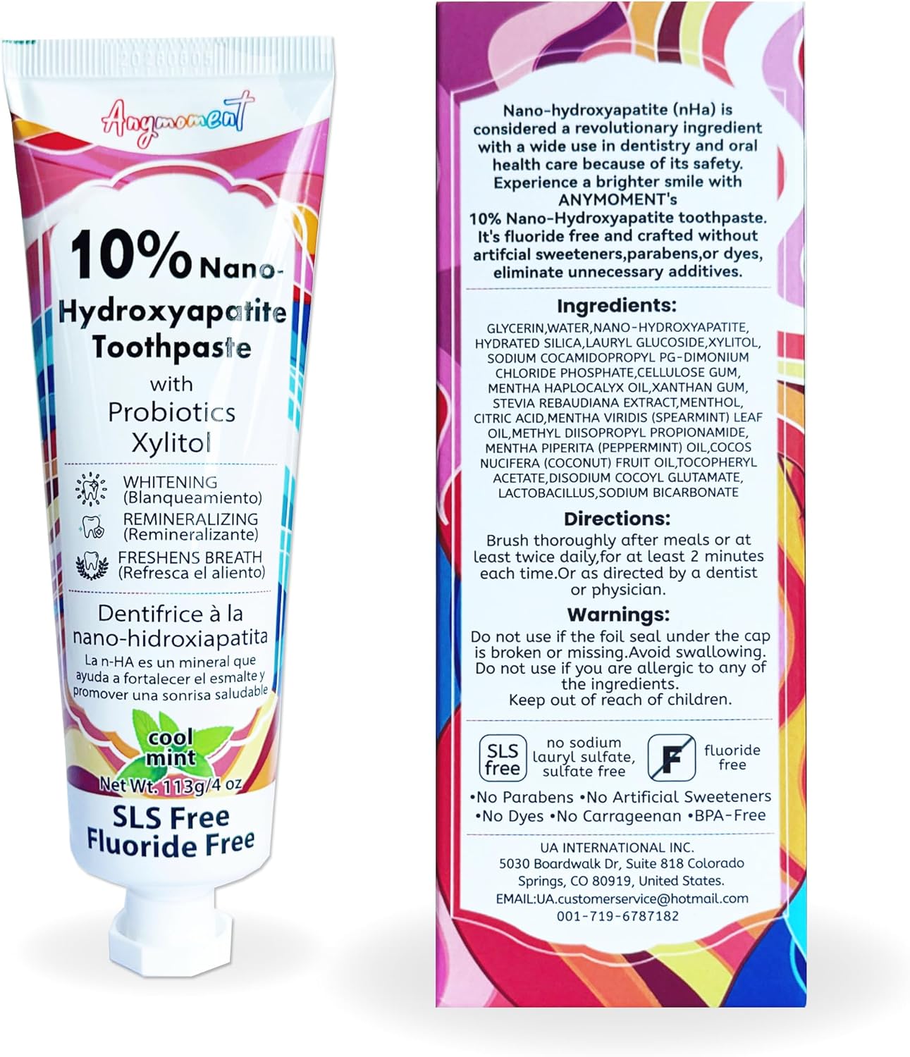 Anymoment 10% Nano Hydroxyapatite Toothpaste (Fluoride Free), Whitening*, Supports Enamel Care*, Appropriate for Sensitive Teeth*, SLS Free, Xylitol nHA Toothpaste for Adults, Mint 4oz