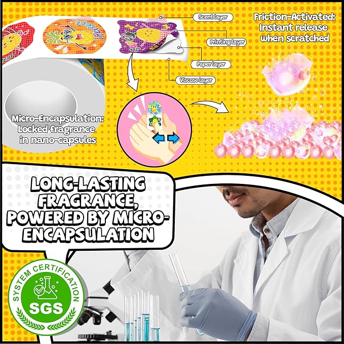 HORIECHALY 600 Pcs Scented Stickers for Kids, 3 Rolls Scratch and Sniff Smelly Motivational Reward Stickers, Classroom Encouragement School Smelly Sticker for Teachers, Students(1.57")