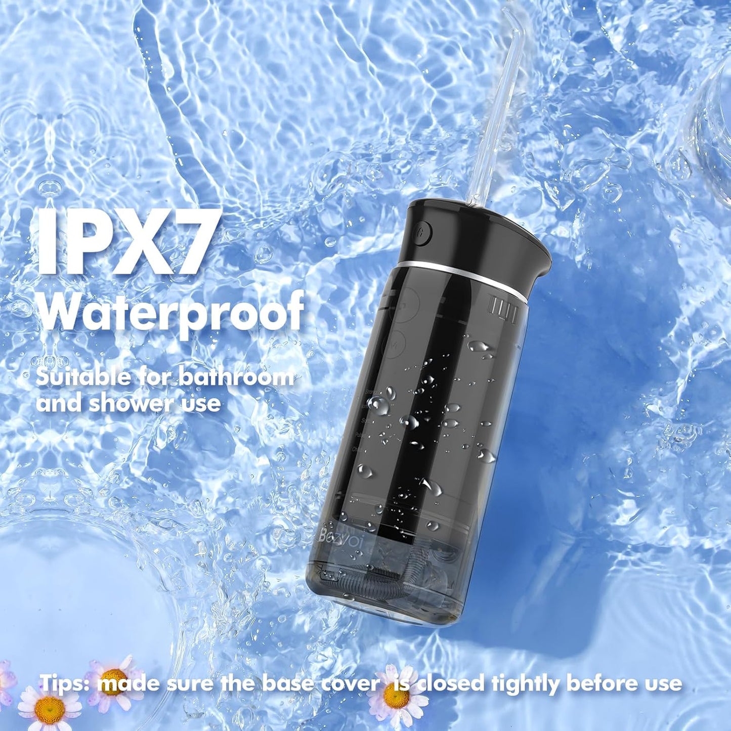 Water Flosser Mini Cordless Portable: 5 Modes Water Dental Floss with Telescopic Water Tank, 6 Tips, IPX7 Waterproof Oral Irrigator for Teeth Cleaning Gums,Orthodontic,Braces Dental Care (Black)