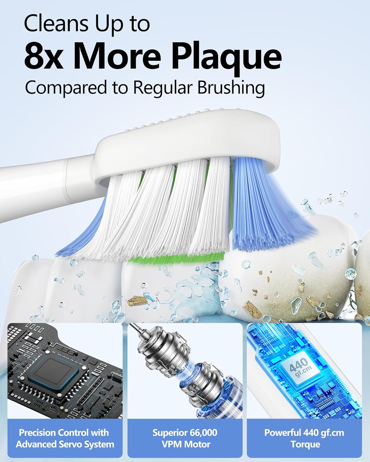 Sonic Electric Toothbrush for Adults, 60° Oscillation & Vibration Smart Toothbrush with Customizable App, 3 Brush Heads, Wireless Rechargeable Travel Wave Electric Toothbrush, IPX7 Waterproof