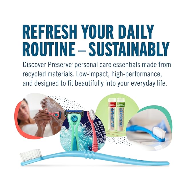 Preserve Eco Friendly Adult Toothbrushes, BPA Free, Made in The USA from Recycled Plastic, Lightweight Toothbrush in Travel Pouch, Medium Bristles Tooth Brush, Colors Vary, 6 Pack
