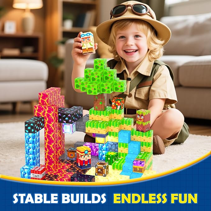 Coodoo 150PCS Magnetic Blocks, Build Mine Magnet World Set, Toddler Outdoor Toys STEM Construction Building Blocks Toy, Magnetic Tiles Sensory Kids Toys for 3+ Year Old Kids Boys Girls Ages 3 4 5 6