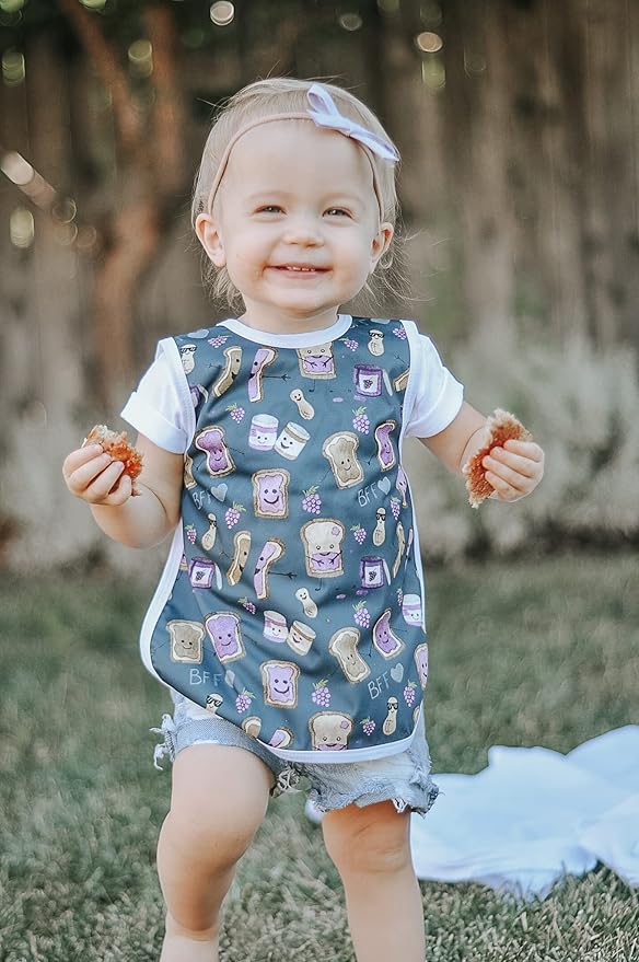 BapronBaby PBJ Pals Bapron - No Neck Tie Safer Bib for Baby & Toddler - Soft Waterproof Stain Resistant - Machine Washable - Sz Baby/Toddler 6m-3T