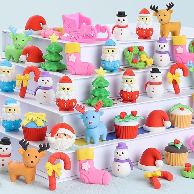 Kleeblatt 3D Assemblable Christmas Erasers 45 PCS - Santa Claus, Reindeer, Snowman, Christmas Tree Creative Gifts for Children