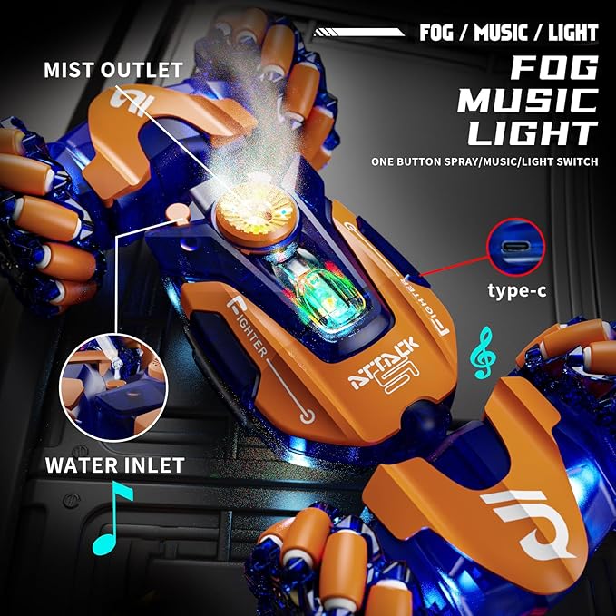 Gesture Sensing RC Stunt Car,Remote Control Car Toys for Ages 5-7-13,with Lights Music Spray,4WD 360° Spins All Terrains Kids Toys RC Cars,3-6 Year Old Boy Birthday Gift & 3-12 Best Gift for Kids