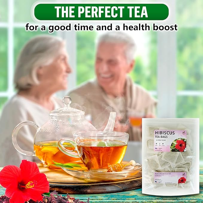 TeaDreamTea Hibiscus Tea Bags 200 Bleach-Free Tea Bags Caffeine Free Dried Hibiscus Flowers Hibiscus Flower Tea Dried Flower Tea Brew Hot or Iced Herbal Hibiscus Tea, 200 Count (Pack of 1)