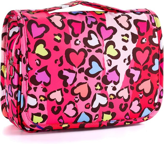 Kids Hanging Toiletry Bag for Girls, Travel Toiletry Bag for Little Young Girls Cosmetic Makeup Waterproof Wash Bag Toddler Traveling Toiletries, Leopard Red