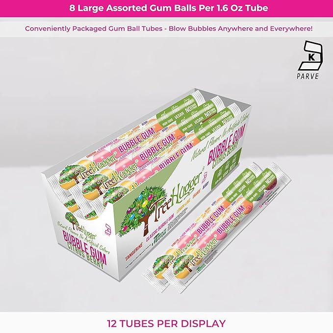 Tree Hugger Bubble Gum, Citrus Berry, Natural Flavors, No Artificial Colors, 1.6 Ounce (Pack of 12)