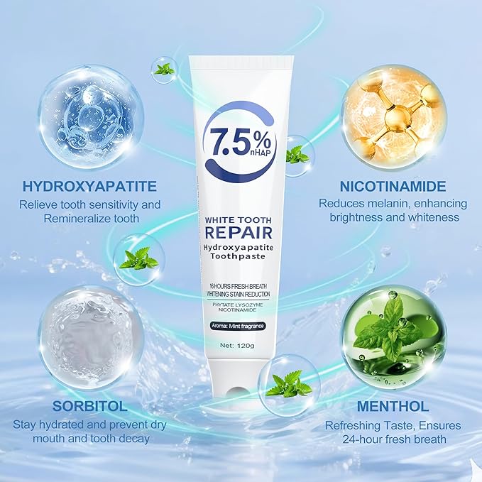 Hydroxyapatite Toothpaste, Nano Hydroxyapatite Toothpaste for Enamel Protection and Tooth Strengthening, Fresh Mint Flavor, Promotes Fresh Breath, Daily Use for Oral Health 2 Pack