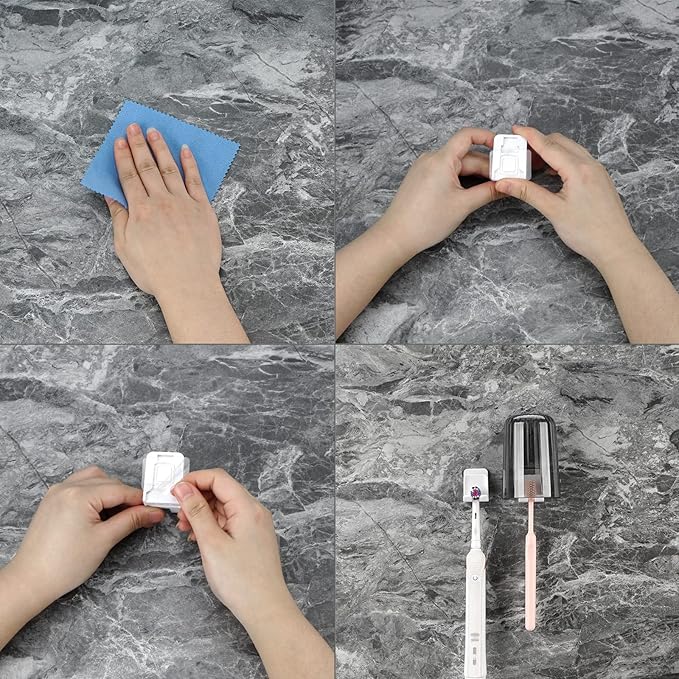 4 PCS Toothbrush Holder Wall Mounted with Cup Holder for Bathroom, Self Adhesive Toothbrush Storage Organizer for Shower, Mini Toothbrush Hanger Rack for Dorm, Cabinet
