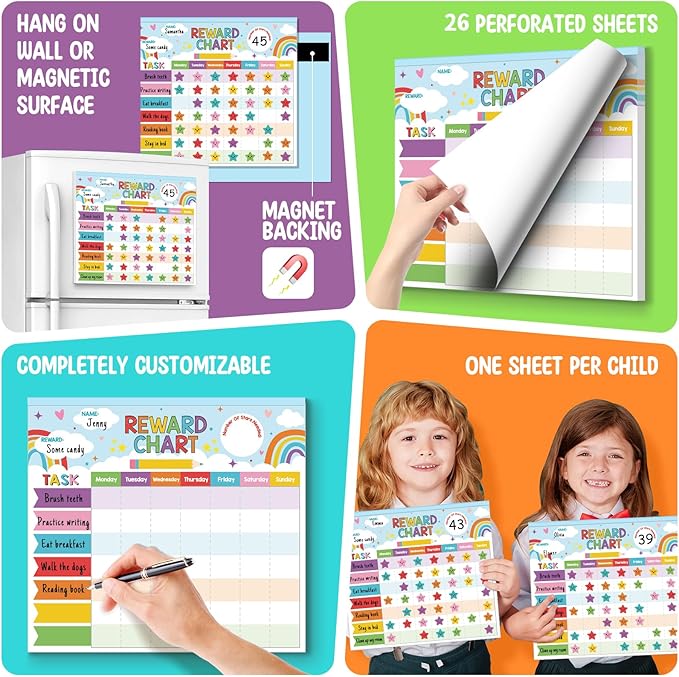 Reward Chart for Kids,Magnetic Behavior Chore Chart for Kids at Home,26 Rainbow Blue Chore Charts,1960 Star Stickers,56 Reward Stickers,Incentive Chore Chart to Develop Responsibility and Good Habits