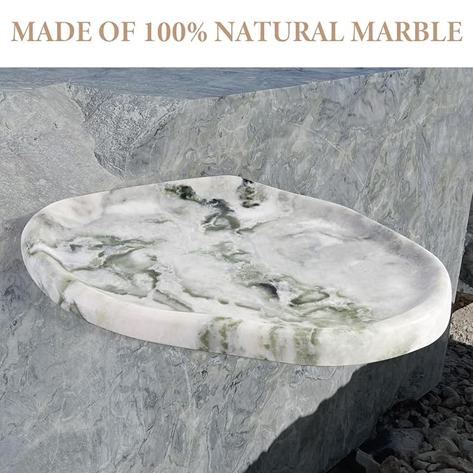 Koville Luxury Natural Green Marble Vanity Tray, Cloud Shape Serving Stone Key Tray for Home Decor, 10" x 7" Marble Storage Trays for Bathroom, Stone Plate Holder for Perfume, Candle and Jewelry
