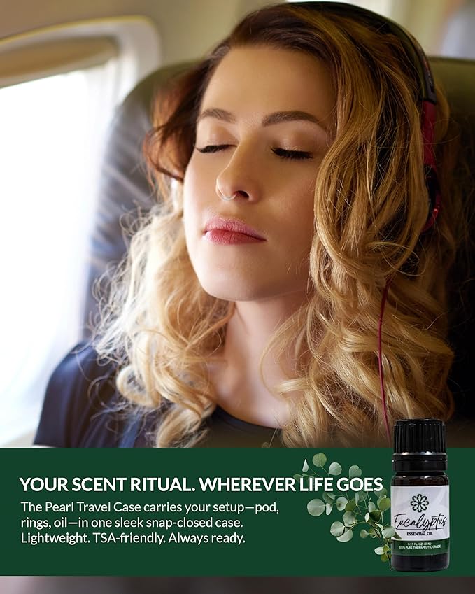 Essence Pearl Travel Case - Wearable Aromatherapy Kit with Nasal Diffuser Rings, Soaking Bay, and 5mL Essential Oil – Portable Wellness Gift Set for On?The?Go Self Care