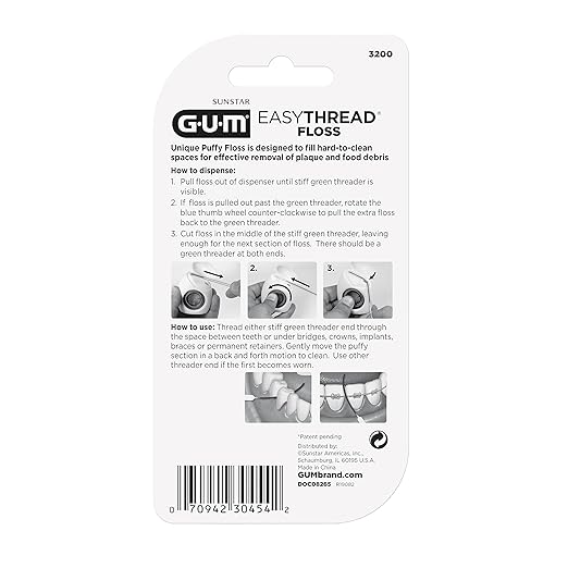 GUM EasyThread Threader Floss - Expanding Dental Floss for Braces, Bridges, and Implants - Built in Rigid Floss Threaders (50 Uses)(Pack of 3)